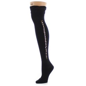 Memoi Seam Stud Glam Over The Knee Warm Cotton Blend Socks Black One Size - 1 of 2