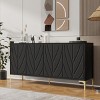 VYNXARIA 60"Sideboard Buffet Cabinet Handleless Press-to-Open Design,Carved Credenza Storage Cabinet with 4 Doors,Black - 2 of 4