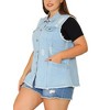 Agnes Orinda Women's Plus Size Button-Down Flat Lepel Denim Sleeveless Raw Hem Vests - 2 of 4