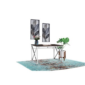 Engineered Wood and Chrome Contemporary Modern Office Workspace Desk with Wide Desktop for Multiple Monitors - 1 of 4