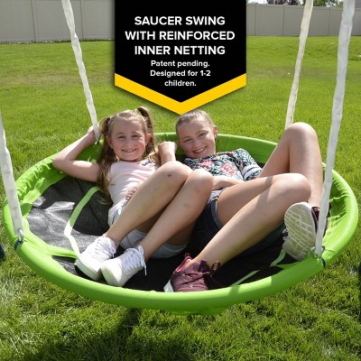 Blue Metal Outdoor Swing and Slide Set with Glider