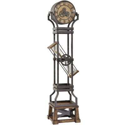 Gray Iron and Wood Hourglass Floor Clock with Quartz Movement