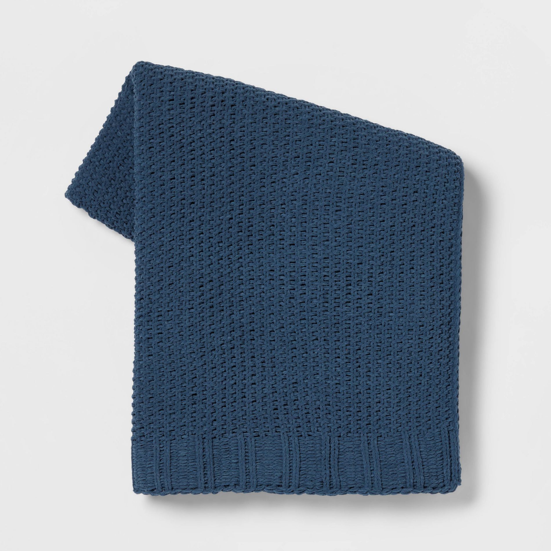Solid Chenille Knit Throw Blanket Blue - Threshold™: Cozy Polyester, Machine Washable, 50x60 inches