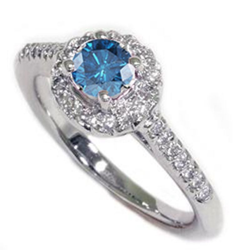 Pompeii3 5/8ct Blue Diamond Pave Halo Ring 14K White Gold, 1 of 5