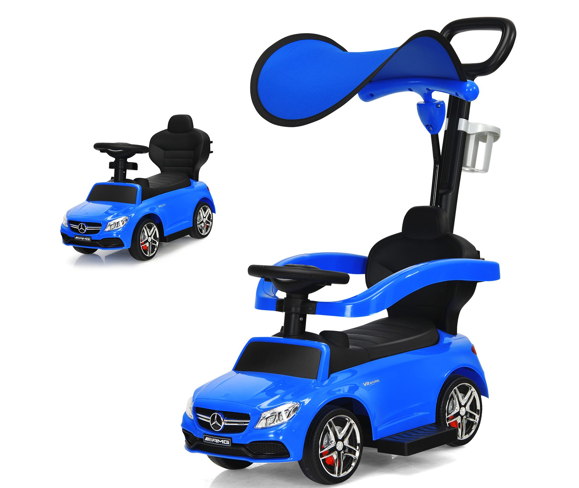 Safstar 3 in 1 Ride on Push Car Mercedes Benz Toddler Stroller Sliding Car Blue