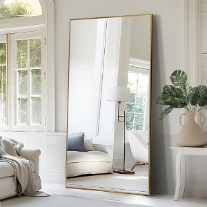 Wooakway Black/Gold/Silver Metal Full Length Mirrors Accent Wall Mirror Freestand Mirror with Bracket - 1 of 4