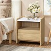 LuxenHome Hazel Oak Nightstand & End Table with Storage, Raised Sides, Faux Marble Top, Durable Manufactured Wood Brown - 2 of 4