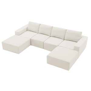 110"x72" 6-Seat Luxury Modular U-Shaped Sectional Sofa with Ottomans, Chenille Upholstery, No Assembly - 1 of 4