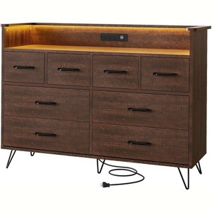 Jojoka 8 Drawer Dresser with LED Lights & Charging Station, Modern Wood Storage Cabinet with Open Shelf for Bedroom, Living Room, or Entryway - 1 of 4