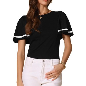 INSPIRE CHIC Women's Ruffle Short Sleeve Round Neck Casual Peplum Tops - 1 of 4