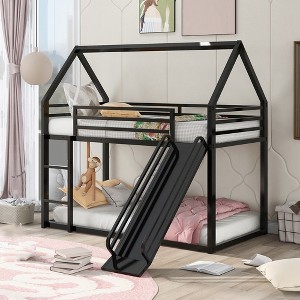 Twin Over Twin House Bunk Bed With Built-in Removable Ladder, Metal Twin Size Bunk Bed, Metal Frame Bunk Bed Frame With Ladders - 1 of 4