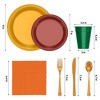 Exquisite 350-Piece Thanksgiving Plastic Dinnerware Set – Gold Cutlery with Yellow, Red, Green & Orange Tableware for 50 Guests - 4 of 4