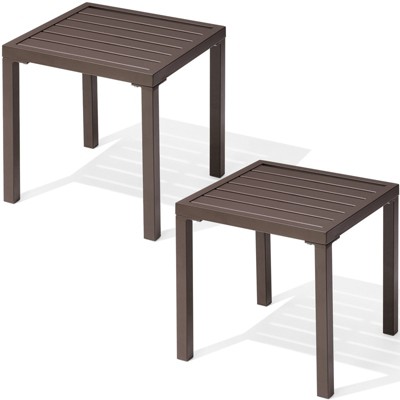 Crestlive Products Outdoor 16in Side Table Small Metal Square End Table Easy Assemble Weather Resistant Ideal