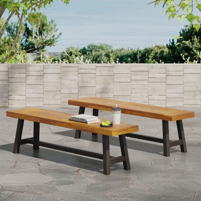 Coolbibila-Acacia Wood Dining Bench, Outdoor Bench With 63 Inch Long,  Dining Bench Modern