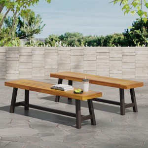 Coolbibila-Acacia Wood Dining Bench, Outdoor Bench With 63 Inch Long,  Dining Bench Modern - 1 of 4