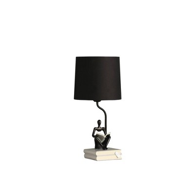 Ore International 20.5" Reader Sitting A Gray Stack of Books Polyresin Table Lamp Black : UL Listed, Linen Shade
