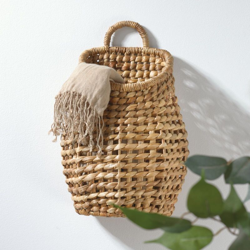 mDesign Open Weave Water Hyacinth Hanging Wall Storage Belly Basket, Natural/Tan, 2 of 8