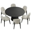 PexFix 52" Modern Round Dining Table Set with 6 Upholstered Chairs Black Textured Wood Top Pleated Pedestal Base Beige Seats for Kitchen Dining Room - 4 of 4