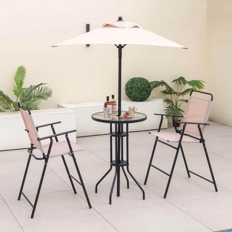 Costway 4PCS Patio Bistro Set Folding Counter Height Chairs Round Bar Table& Umbrella, 2 of 11