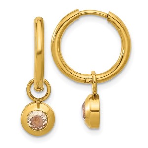 Chisel Stainless Steel Polished Yellow IP-plated with Removeable Champagne CZ Dangle Hinged Hoop Earrings - 1 of 4