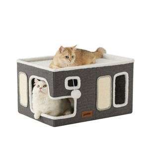 ZOMISIA Cat Beds for Indoor Cats - Large Cat House for Pet with Fluffy Ball Hanging and Scratch Pad, Foldable Cat Hideaway - 1 of 4