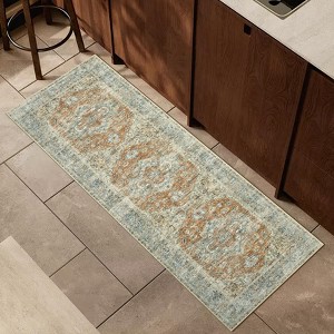 Decorative Vintage Area Rug for Kitchen Living Room - Distressed Retro Medallion Carpet, Soft Washable Non Slip Low Pile Non Shedding Thin Rug - 1 of 4