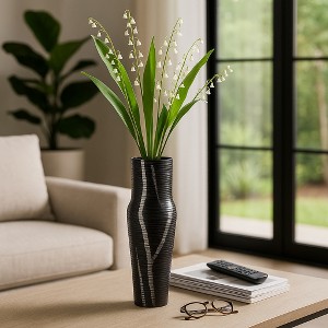 Contemporary Ribbed Metal Vase for Living Room Decor - Decorative Flower Vase Perfect for Bedroom, Home Accent, and Console Table Decor - 1 of 4