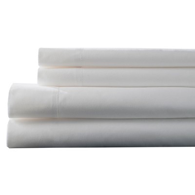 Elite Home Set of 400 Count Cotton Sateen Weave Hemstitch Bed Sheets with 2 Pillow Cases for Master or Guest Bedrooms, Queen, White