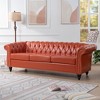 84.65" PU Leather Rolled Arm Chesterfield 3-Seater Sofa with Birch Legs - 3 of 4