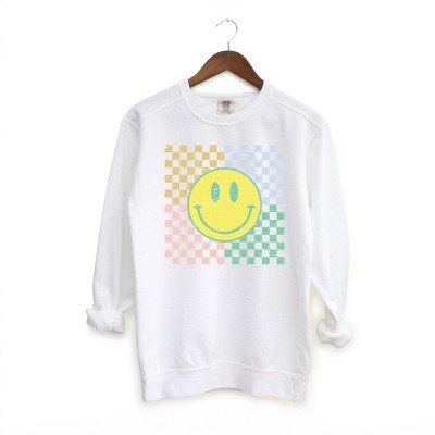 Simply Sage Market Women's Garment Dyed Four Square Smiley Face Graphic Sweatshirt