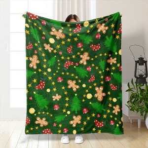 Home Polyester Christmas Throw Blanket - Soft Knitted Digital Print Sofa Throw with Gingerbread Man & Tree Design for All Seasons. - 1 of 4