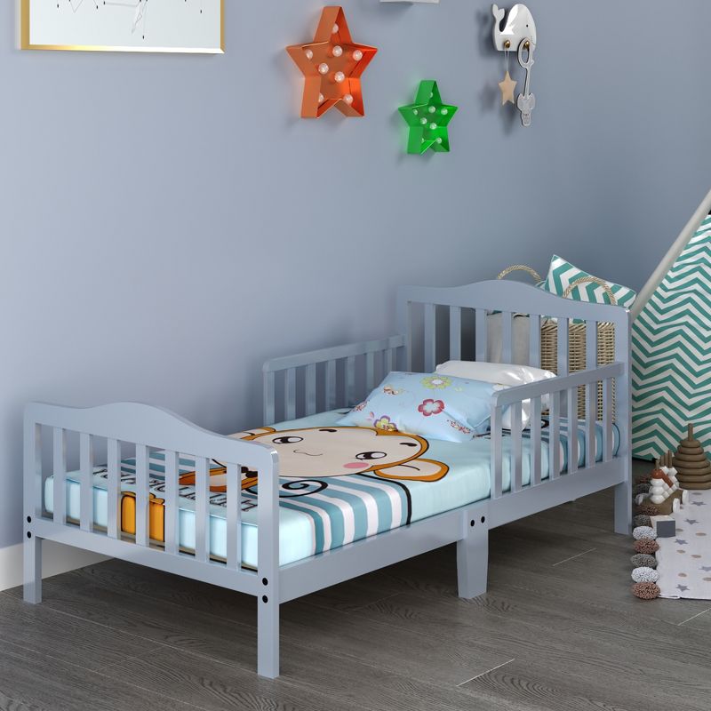 Costway Kids Toddler Wood Bed Bedroom Furniture w/ Guardrails Black/Brown/Grey/White, 3 of 11