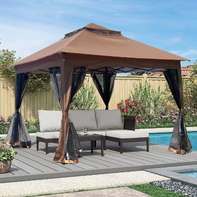 11x11 Foot Instant Gazebo, Double Roof Canopy with Removable Mesh Walls, Includes 4 Sandbags, Perfect for Backyard, Garden, Camping Events