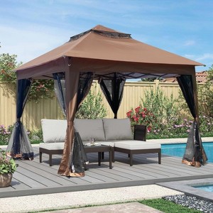 11x11 Foot Instant Gazebo, Double Roof Canopy with Removable Mesh Walls, Includes 4 Sandbags, Perfect for Backyard, Garden, Camping Events - 1 of 4