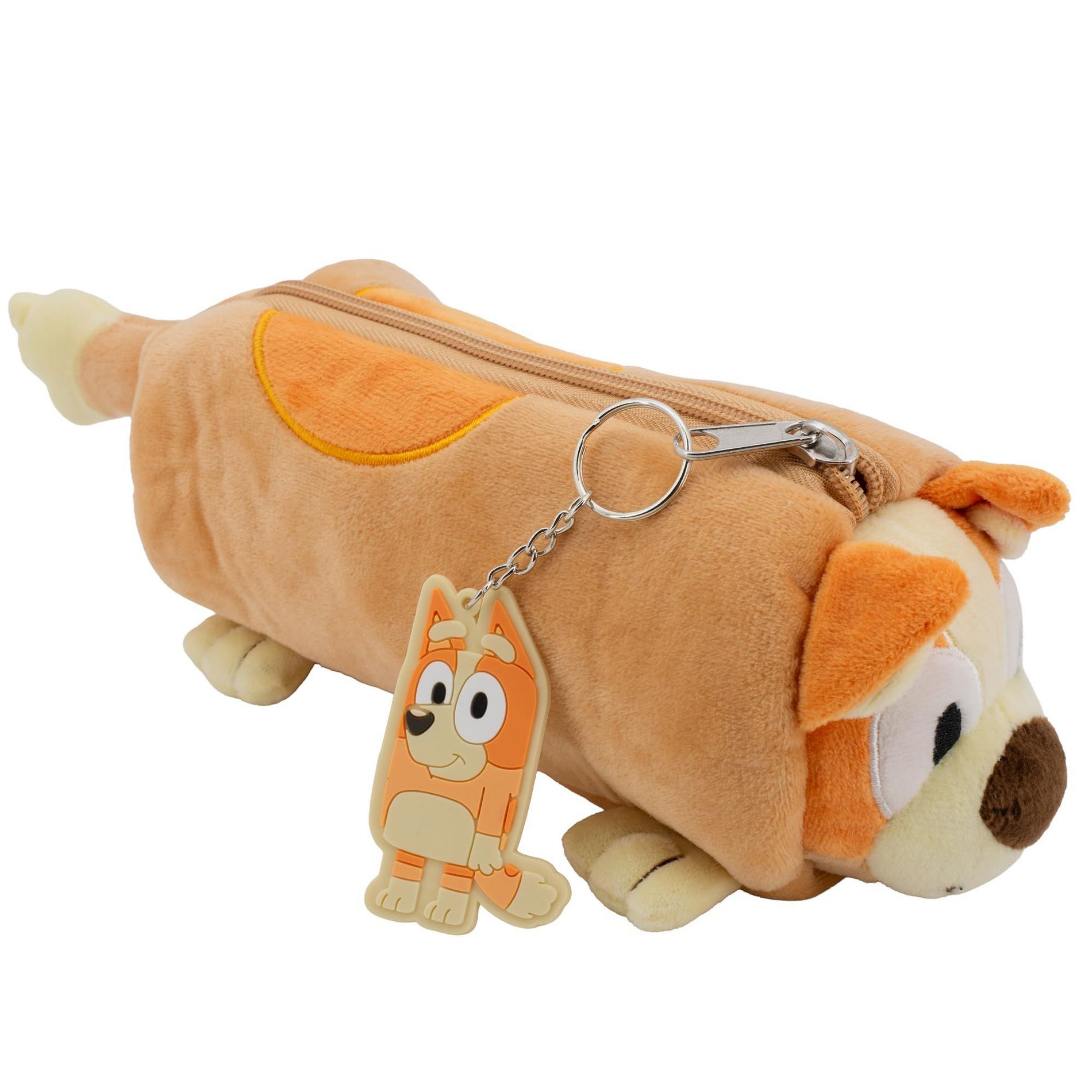 Bingo Soft Plush Multi-Function Storage Case, Bluey Plush Bag Charm with 3D Features, Orange