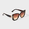 Women's Tortoise Shell Oversized Butterfly with Metal Temple Decor Sunglasses - A New Day™ Brown - 2 of 2