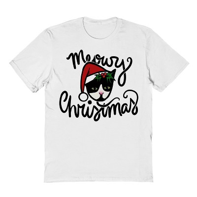 Rerun Island Men's Christmas Tuxedo Cat Short Sleeve Graphic Cotton T-Shirt