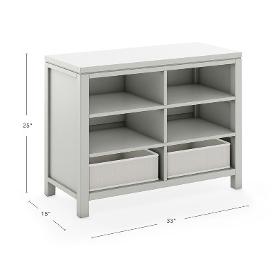 Gray Wooden Kids Double Open Art Storage with Fabric Bins