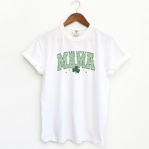 Simply Sage Market Women's Lucky Mama Varsity Clover Short Sleeve Garment Dyed Tee - 1 of 3