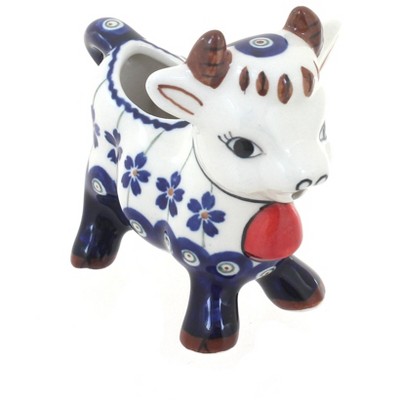 Blue Rose Polish Pottery Flowering Peacock Cow Creamer