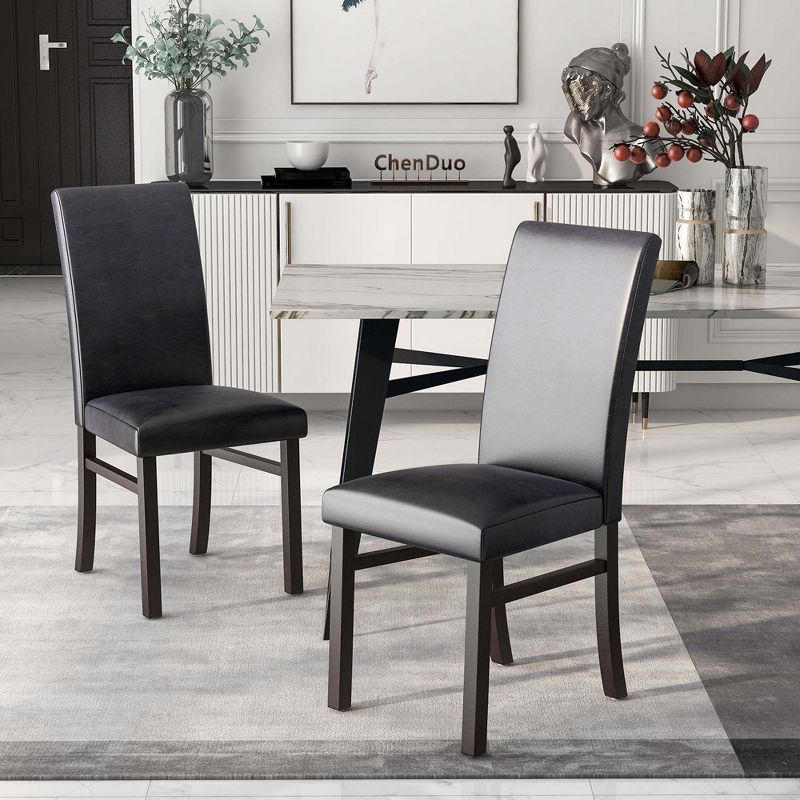 Costway Upholstered Dining Chairs Set of 2/4 PU Leather Armless Solid Rubber Wood Legs, 2 of 9