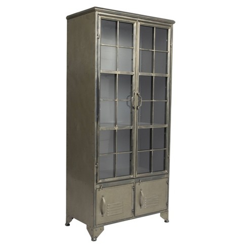 Storied Home Metal 57.5" Tall Decorative Storage Cabinet Gunmetal: Fixed Shelves, Adult Assembly Required - image 1 of 4