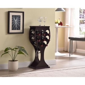 Kings Brand Furniture - Goblet Shaped Freestanding Wine Rack, Mini Bar Table Wine Holder Stand Liquor Cabinet with Glass Holder, Dark Cherry - 1 of 4