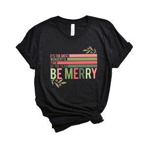 Simply Sage Market Women's Be Merry Stripes Short Sleeve Graphic Tee - 1 of 3