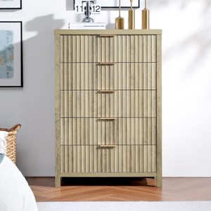 5 Drawer Dresser for Bedroom, 44" Tall, Modern Fluted Chest, Closet Organizer, Living Room, Hallway, Sunwashed Ash Oak - 1 of 4