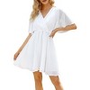 Womens Summer Swiss Dot Mini Dress Bell Short Sleeve V Neck Chiffon Wrap Elastic High Waist Casual Swing A Line Dress - 3 of 4