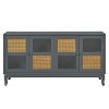Okak Retro Sideboard Buffet Cabinet, Accent Cabinet with Artificial Rattan Doors and Transparent Glass, Storage Cabinet for Living Room, Dark Grey - 3 of 4