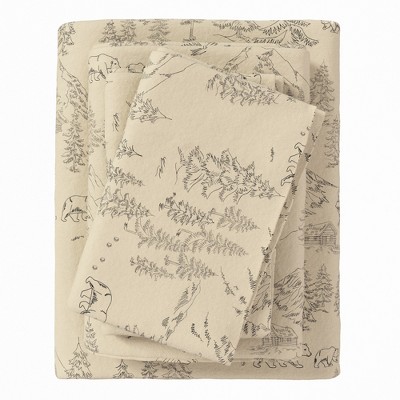 100% Cotton Lodge Print Flannel Sheet Set - Great Bay Home (Twin, Bear Mountain)