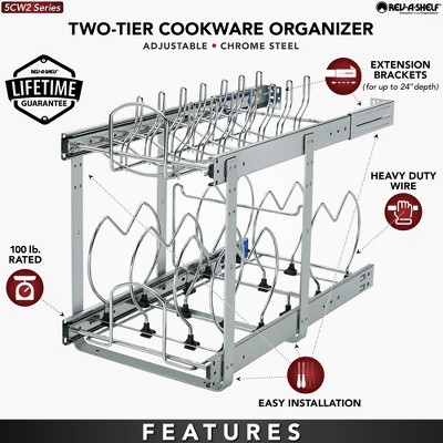 Chrome 2-Tier Pullout Cabinet Organizer for Pots and Pans