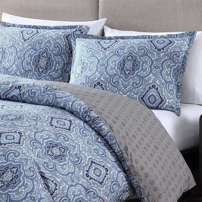 Milan Blue and Gray Cotton Twin Reversible Comforter Set